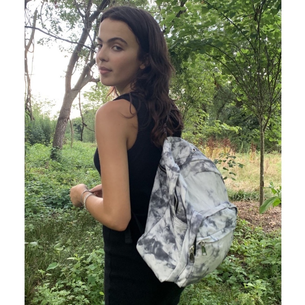 UO Black White Marble Tie-Dye Slouchy Backpack